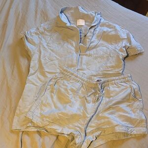 Light Blue Short Sleeve Pajama Set linen blend